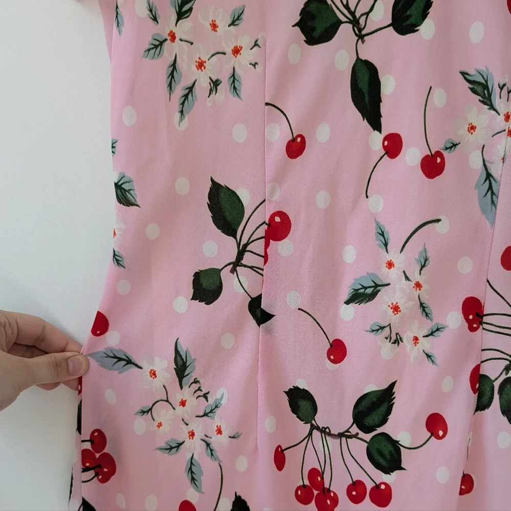 Vintage 90s Cherry Print Pink Maxi Dress - Picture 11 of 11